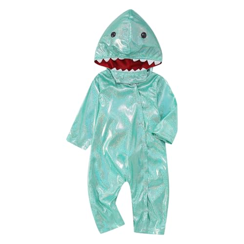 Generisch Baby Cosplay Cartoon Hai Kapuzen-Jumpsuit, Weiches Wickelanzug-Set für Jungen und Mädchen von 3-24 Monaten (1 Jumpsuit Inklusive) (Himmelblau, 80) von Generisch