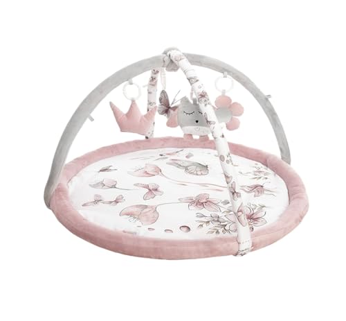 Generisch Baby Spielbogen mit Spieldecke rosa- grau Natur Blumen Blätter, interaktive pädagogische Babyspielmatte ab der Geburt, Spielmatte für Babys, Activitydecke, Nature von Generisch