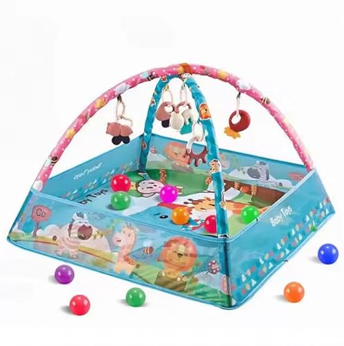 Generisch Baby Spieldecke mit Spielbogen, Activity-Gym mit Bällen, 3-in-1 Krabbeldecke, Blau-Rosa von Generisch