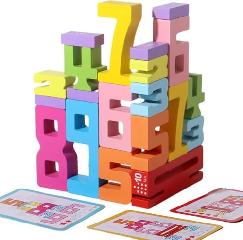 Generisch Bauklötze Spielzeug 1-10 Holzbausteine Stapel-Bauklötze 1-10 Bausteine Holz Spiel Number Blocks Holzklötze Balance Wettbewerb Stapeln Spiel Kinderspielzeug Geschenk Bausteine ab 3 Jahre von Generisch