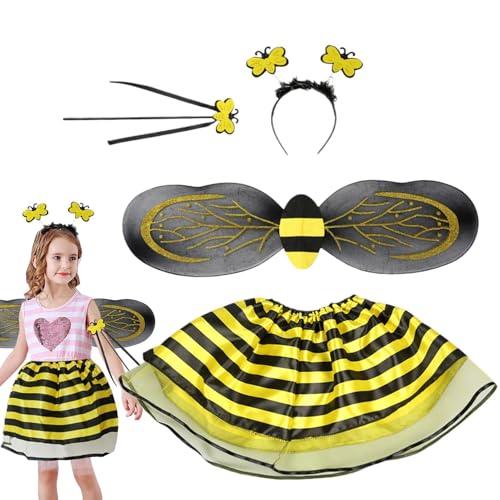 Generisch Bee Costume Kids, Fancy Dress-Up Set, Adorable Wings Headband Wand, Cute Halloween Accessories, Adjustable Fit 31.5-51.18inc, Compact Versatile Ideal for Pretend Play, Girls, Kids von Generisch