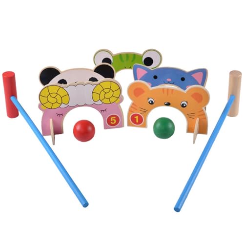 Generisch Cartoon Holztier-Krocket-Set,Kinder-Krocket-Set | Robustes interaktives Spielzeug-Krocket-Set | Outdoor-Spiele mit Tiermotiven, leichtes Design für Kinder, und Mädchen von Generisch