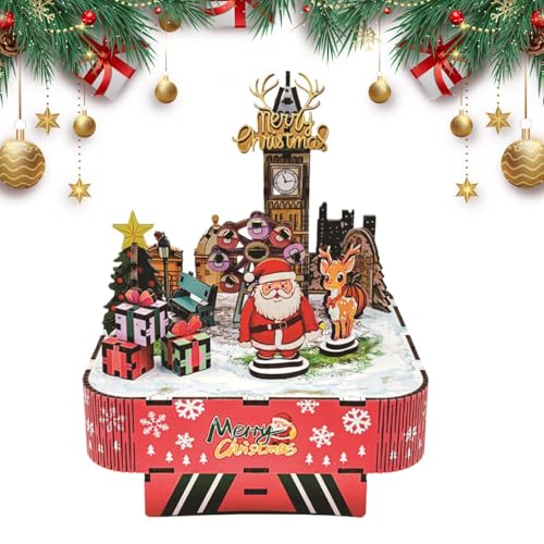 Generisch Christmas Puzzle Music Box, 3D Wooden Castle Model, Building Toy, Construction Toys, Christmas Puzzle Music Box, Building Toy and Construction Toys for Home Decor von Generisch