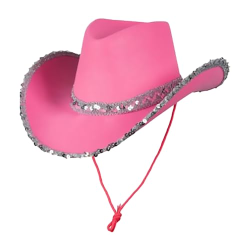 Generisch Cowboy Hut Damen 3 Stück Cowgirl Hut Filz Cowboyhut mit Herzbrille Rosa Federschal Damen Cowboy Hut Cowgirl Kostüm Hippie Kostüm Set Kostüme Damen Curvy von Generisch