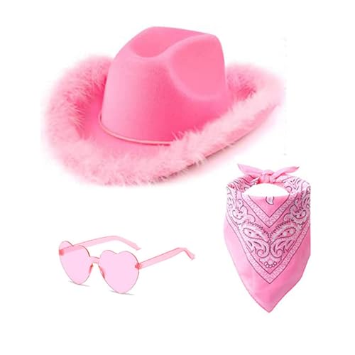 Generisch Cowboy Hut und Partybrille Herzbrille Cowgirl Hut Kostüm Accessoires für Erwachsene Rodeo Wilder Westen Kostü Karneval Mottoparty Halloween Party Kuh Haarreif Karneval Kostüm Damen Lustig von Generisch