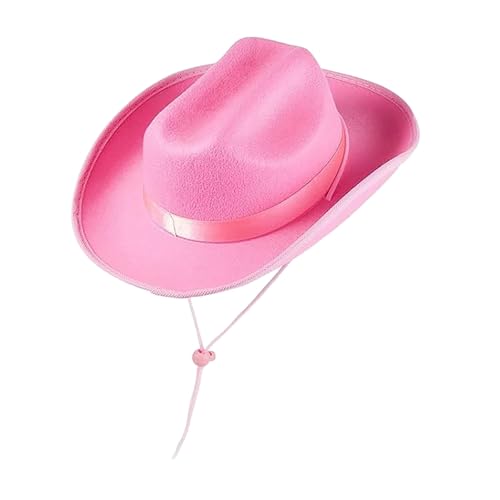 Generisch Cowboyhut für Damen, Erwachsene, einfarbig, pelziger Rand, breite Krempe, Cowboyhüte mit Federn für Verabredung, Party, Tanz,Rosa Hut Schwarz Damen Karnevalskostüme Damen Hippie von Generisch