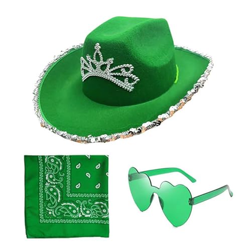 Generisch Cowgirl Kostüm Set,Rosa Cowgirl Hut mit Herz Partybrille, Rosa Bandana, Damen Cowboy Hut für Wilder Westen Kostü Karneval Cosplay Kostüm Cowboy ZubehöR KostüM Karneval Damen von Generisch