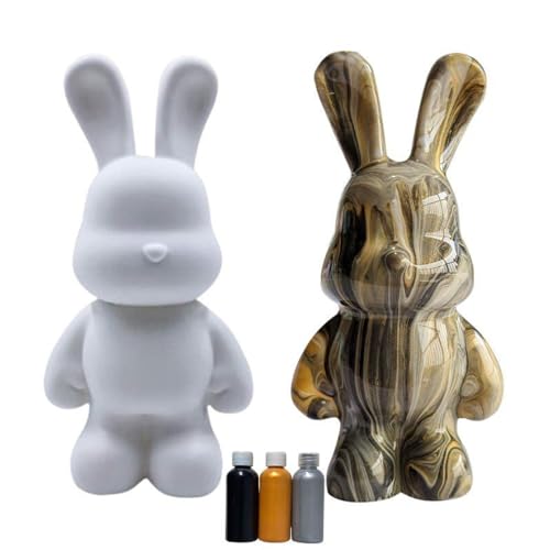 Generisch DIY-Malflüssigkeit Hase Figur Kit - Kreative Blanko Malerei, Fluid Bear Painting, Heimdekorationen Malen Bastelset, Haus Dekoration, Einrichtung I inkl. Farben, Bär, Pinsel (Gold) von Generisch