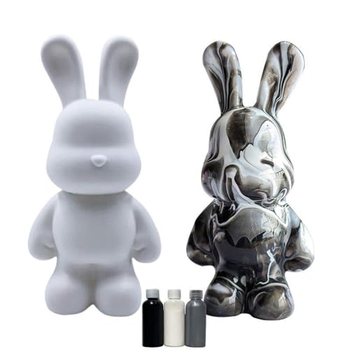 Generisch DIY-Malflüssigkeit Hase Figur Kit - Kreative Blanko Malerei, Fluid Bear Painting, Heimdekorationen Malen Bastelset, Haus Dekoration, Einrichtung I inkl. Farben, Bär, Pinsel (Silber) von Generisch