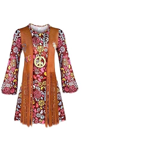 Generisch Damen Hippie Kostüm Karneval Kostüm Damen Braun Hippie Weste 60er 80er 70er Jahre Bekleidung Damen Mit Hippie Faschingskostüm Hippie Accessoires Hippie Outfit Faschingskostüm Mädchen Rot L von Generisch