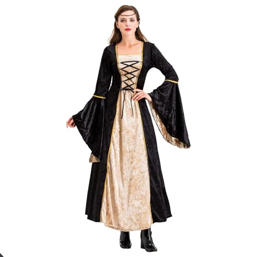 Generisch Damen Mittelalterliche Kleid mit Trompetenärmel,Mittelalter Viktorianischen Königin Kleider Renaissance Gotisch Maxikleid Fasching Festival Party Prinzessin Kostüm für Cosplay Party von Generisch