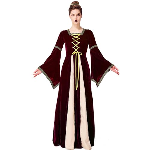 Generisch Damen Retro Mittelalter Kleid mit Trompetenärmel,Mittelalterliche Viktorianischen Königin Kleider Renaissance Gotisch Maxikleid Karneval Halloween Party Prinzessin Kostüm von Generisch