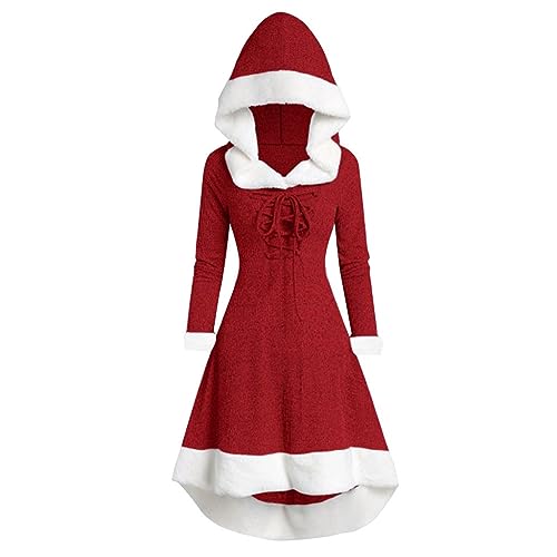 Generisch Damen Weihnachtskleid Damen Santa Kostüm Weihnachtsengel Weihnachtsmann Und Co Kleider Weihnachtsbaum Weihnachts-Elf Lustig Dress Erwachsene Weihnachtsmann Bart Weihnachtsanzug von Generisch