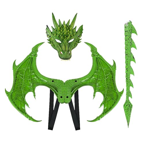 Generisch Drachen-Cosplay-Requisiten, Halloween-Drachen-Cosplay-Set, Kinder Cosplay Requisiten, Drachenflügel-Schwanz-Gesichtsbedeckung, Halloween-Cosplay-Set für Weihnachten, Ostern, Halloween von Generisch