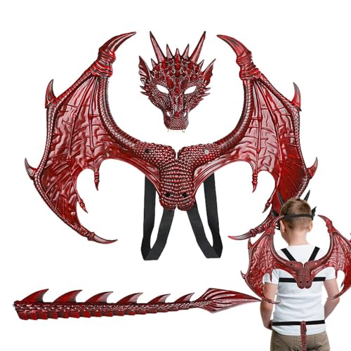 Generisch Drachen-Cosplay-Requisiten, Halloween-Drachen-Cosplay-Set - Halloween Flügel Schwanz Set | Drachenflügel-Schwanz-Gesichtsbedeckung, Halloween-Cosplay-Set für Weihnachten, Ostern, Halloween von Generisch