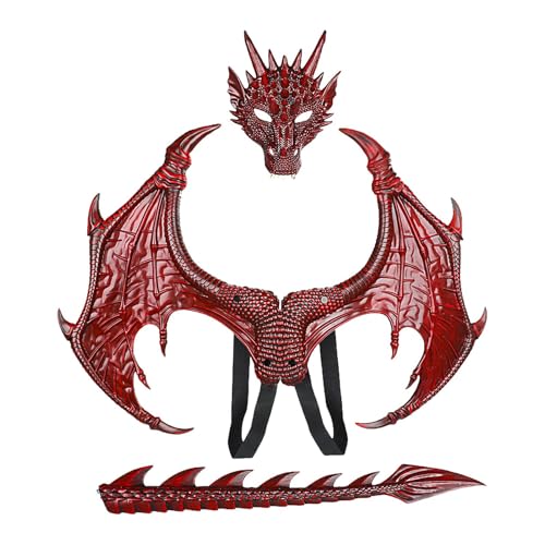 Generisch Drachen-Cosplay-Requisiten, Halloween-Drachen-Cosplay-Set | Kinder Cosplay Requisiten - Drachenflügel-Schwanz-Gesichtsbedeckung, Halloween-Cosplay-Set für Weihnachten, Ostern, Halloween von Generisch