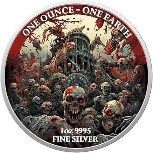 Generisch Fiji – Earth 2022 – The Time of The Zombies – 1 oz Silbermünze Farbe mit Rot gefärbter UV-Effekt 1 Unze Silber Silver von Generisch