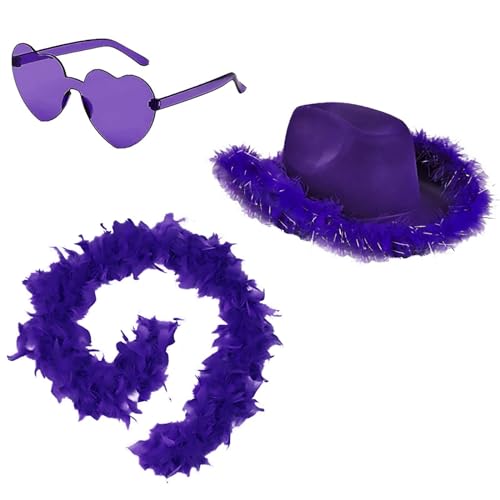 Generisch Filz Cowboyhut Damen Flauschig mit Federn Krempe Tiara Cowgirl Kostüm Hut Erwachsene Halloween Kostüme Karneval Partyhut Hippie Weste Damen Boho Karneval KostüM Hippie von Generisch