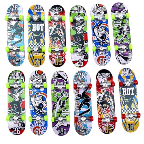 Generisch Finger Skateboard, 12 Teiliges Legierungs Desktop Finger Skateboard Spielzeug, 9,5 cm Kleines Griffbrett Spielzeug, Langlebiges Fingerspitzen Tanz Finger Skateboard, Für Mädchen, Erwachsene von Generisch