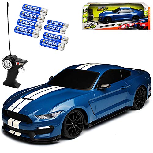 Generisch Ford Shelby Mustang VI GT GT350 Blau mit Streifen Ab 2014 27 MHz RC Funkauto - inklusive Batterien - sofort startklar 1/14 Modell Auto von Generisch