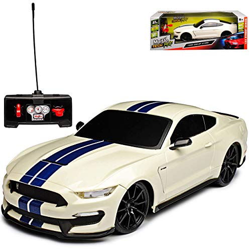 Generisch Ford Shelby Mustang VI GT GT350 Weiss mit Streifen Ab 2014 27 MHz RC Funkauto 1/24 Modell Auto von Generisch