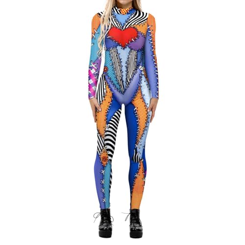 Generisch Ganzkörperanzug Kostüm Damen 3D Skelett Cosplay Catsuit Overall Knochen Anzug Fasching Kostüm Erwachsene Karneval Kostüm Bodysuit Orange L von Generisch