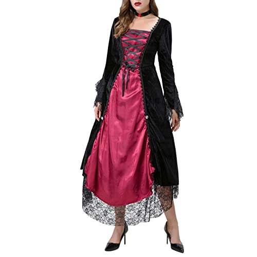 Generisch Gothic Kleidung Damen Hohe Taille Trompetenärmel Kleid Cosplay Trachten Maxikleid Mittelalterlich Vintage Kostüm A-Linie Kleider Karneval Steampunk Kurzarm Schulterfrei Renaissance von Generisch