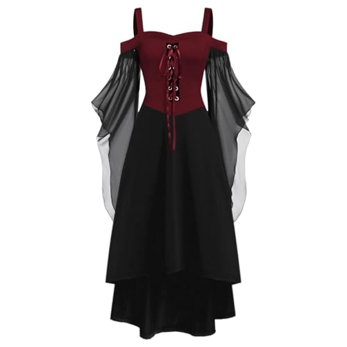 Generisch Gothic Kleidung Damen Kurzarm Steampunk Kleider Mittelalterlich Kostüm Trachten Cosplay Kleid Vintage Hohe Taille Lange Gesmokt Renaissance Karneval A-Linie Corsagenkleid von Generisch