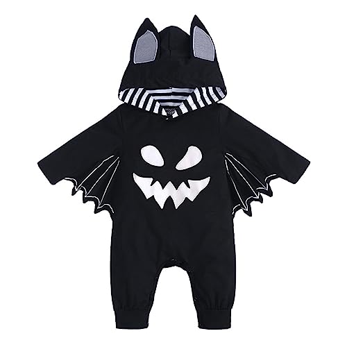 Generisch Halloween Fledermaus Kostüm Baby Mädchen Jungen Halloween Lustiges Fledermaus Kapuzen Outfit Set mit Ohrenmütze Langarm Strampler Hut Umhang Neugeborenes Halloween Kostüme 0-24 Monate. von Generisch