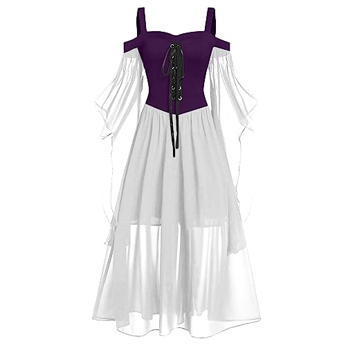 Generisch Halloween Kleid Damen Mittelalter Kleidung Renaissance Partykleid Gothic Kleider Vintage Hexenkleid Trompetenärmel Vampir Cosplay Kostüme Übergröße Karneval Festliches Abendkleid von Generisch