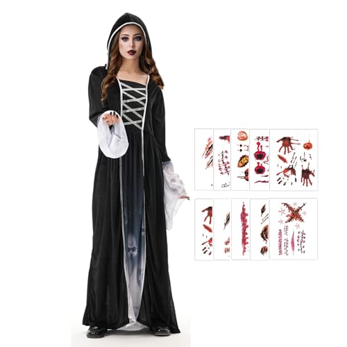 Generisch Halloween kostüm damen hexe,helloween kostüm erwachsene,schwarzes kleid damen halloween,Tattoos,halloween kleid damen für Karneval,cosplay,Halloween,Maskerade von Generisch