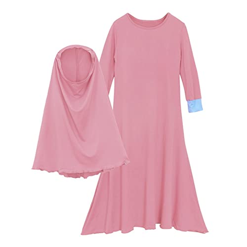 Generisch Halloween Kostüm 1 Jahr islamische Babymädchen mit Hijab in voller Länge Robe Burka Maxi Kleinkind Baby Kleider Baby Pullover Set (Hot Pink, 13-14 Years) von Generisch