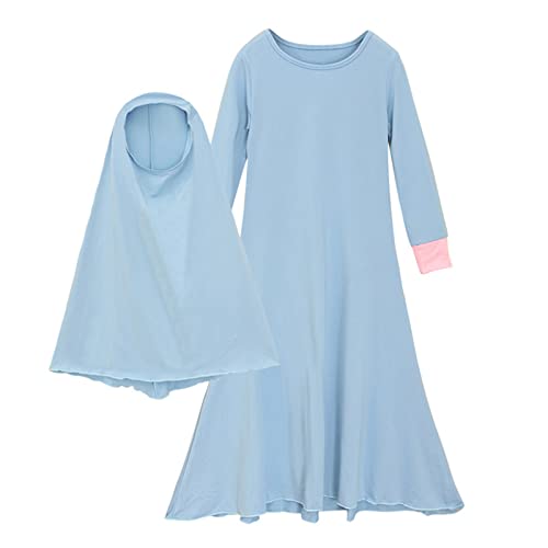 Generisch Halloween Kostüm 1 Jahr islamische Babymädchen mit Hijab in voller Länge Robe Burka Maxi Kleinkind Baby Kleider Baby Pullover Set (Sky Blue, 13-14 Years) von Generisch