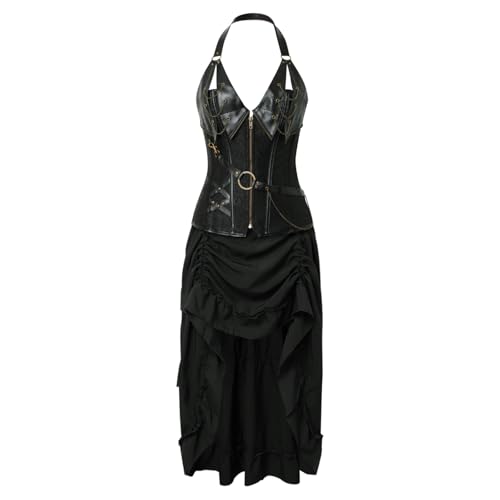 Generisch Halloween Kostüm Damen Gesmokt Renaissance Gothic Trachten Kleidung A-Linie Trompetenärmel Kleider Schulterfrei Mittelalterlich Lange Steampunk Kleid Karneval Kurzarm Maxikleid von Generisch