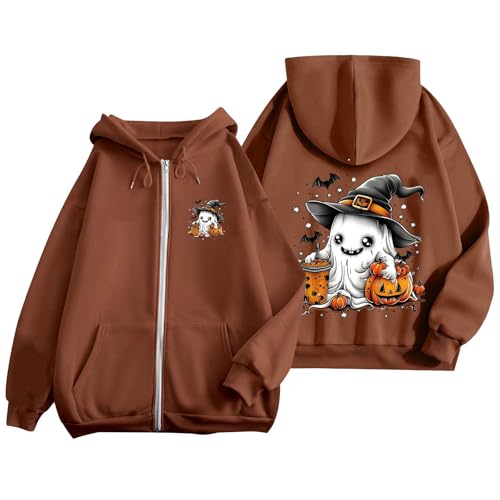 Generisch Halloween Kostüm Damen Hoodie Damen Oversize Lang Kapuzenpullover Kapuzenjacke Zipper Hoodie mit Kapuze Pullover Sweatjacke Leicht College Jacke Jogging Trainingsjacke von Generisch