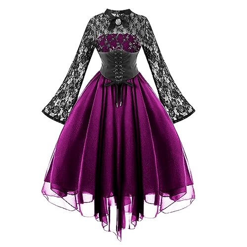 Generisch Halloween Kostüm Damen Mittelalter Kleid, Gothic Maxikleid mit Trompetenärmeln & Spitze, Renaissance Vampir Hexen Kostüm für Halloween Party Karneval Fasching Generisch Halloween Kostüm Damen Mittelalter Kleid, Gothic Maxikleid mit Trompetenärmeln & Spitze, Renaissance Vampir Hexen Kostüm für Halloween Party Karneval Fasching von Generisch