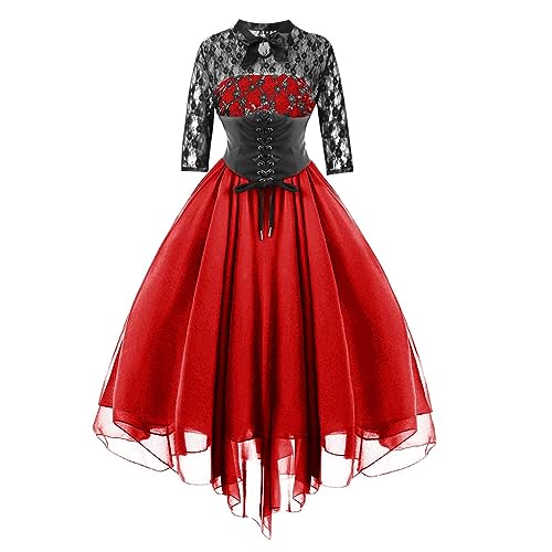 Generisch Halloween Kostüm Damen Mittelalter Kleid, Gothic Maxikleid mit Trompetenärmeln & Spitze, Renaissance Vampir Hexen Kostüm für Halloween Party Karneval Fasching Generisch Halloween Kostüm Damen Mittelalter Kleid, Gothic Maxikleid mit Trompetenärmeln & Spitze, Renaissance Vampir Hexen Kostüm für Halloween Party Karneval Fasching von Generisch