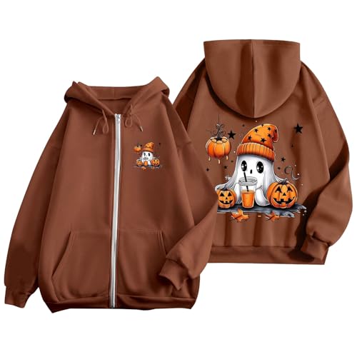 Generisch Halloween Kostüm Damen Sweatjacke Damen Lang Kapuzenpullover mit Kapuze Pullover Sweatjacke Oversize Kapuzenjacke Zipper Hoodie Schwarz Sweatshirt Sport College Jacke von Generisch