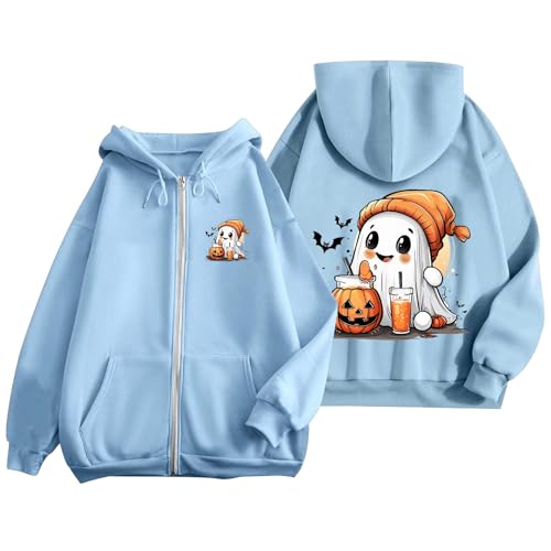 Generisch Halloween Kostüm Damen Sweatjacke Damen Oversize Kapuzenjacke mit Kapuze Kapuzenpullover Pullover Lang Sweatjacke Zipper Hoodie mit Reißverschluss College Jacke Leicht Trainingsjacke von Generisch