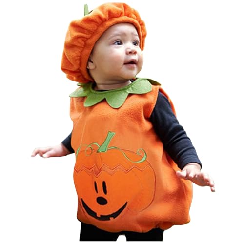 Generisch Halloween Kostüm Kürbis Outfits Kinder Baby Kürbis Kostüm mit Hüte Mädchen Jungen Faschingskostüm Weste Oberteil Top Jacke + Hut Set Neugeborenes Unisex Babybekleidung Sets von Generisch