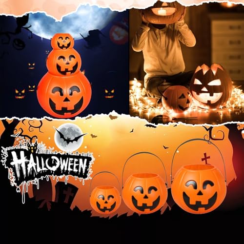 Generisch Halloween Kürbis Eimer mit Licht, Halloween Kürbis Candy Bucket Tragbar, Mini Halloween Deko Fallen Süßigkeiten Töpfe, Halloween Pumpkin Buckets für Kinder Party Dekoration(#A-3 Pcs) von Generisch