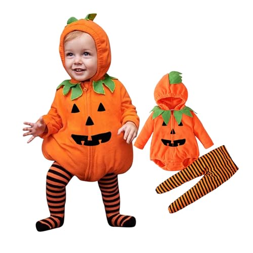 Generisch Halloween Kürbiskostüm, Halloween Baby Kleidung Jungen Mädchen Pumpkin Body Overall Pumpkin Top Outfit Kostüm Strampler Bodysuit Jumpsuit Sets für Neugeborenes 0-24 Monate von Generisch