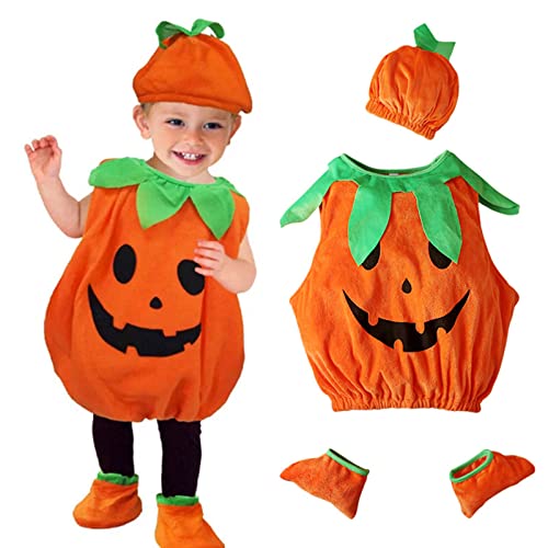 Generisch Halloween Kürbiskostüm, Halloween Baby Kleidung Jungen Mädchen Pumpkin Body Overall Pumpkin Top Outfit Kostüm Strampler Bodysuit Jumpsuit Sets für Neugeborenes 0-24 Monate von Generisch