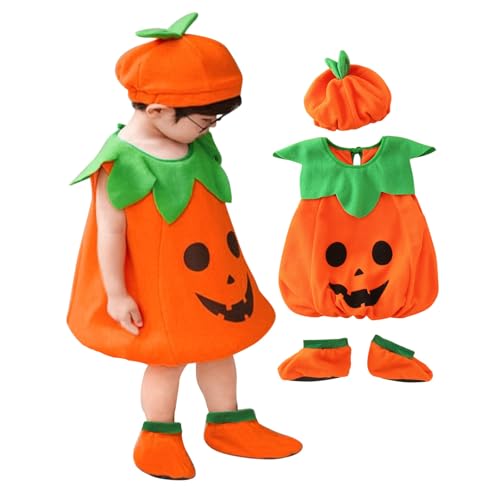 Generisch Halloween Kürbiskostüm, Halloween Baby Kleidung Jungen Mädchen Pumpkin Body Overall Pumpkin Top Outfit Kostüm Strampler Bodysuit Jumpsuit Sets für Neugeborenes 0-24 Monate von Generisch