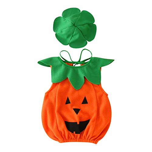 Generisch Halloween Kürbiskostüm, Halloween Baby Kleidung Jungen Mädchen Pumpkin Body Overall Pumpkin Top Outfit Kostüm Strampler Bodysuit Jumpsuit Sets für Neugeborenes 0-24 Monate von Generisch