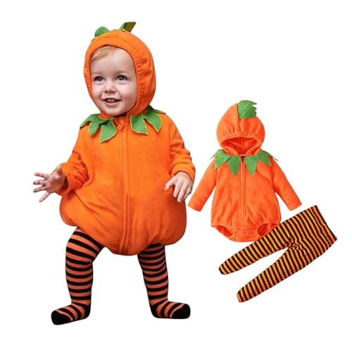 Generisch Halloween Kürbiskostüm, Halloween Baby Kleidung Jungen Mädchen Pumpkin Body Overall Pumpkin Top Outfit Kostüm Strampler Bodysuit Jumpsuit Sets für Neugeborenes 0-24 Monate von Generisch