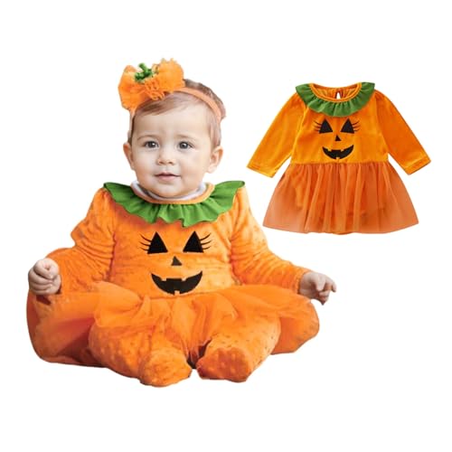 Generisch Halloween Kürbiskostüm, Halloween Baby Kleidung Jungen Mädchen Pumpkin Body Overall Pumpkin Top Outfit Kostüm Strampler Bodysuit Jumpsuit Sets für Neugeborenes 0-24 Monate von Generisch