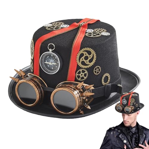 Generisch Herren Gothic Steampunk Hats - Kostüm Kopfbedeckung Halloween Hut Mit Abnehmbaren Brillen | Zeitreisende Kostüm Männer, Steampunk -Accessoires Für Erwachsene Männer Männer von Generisch