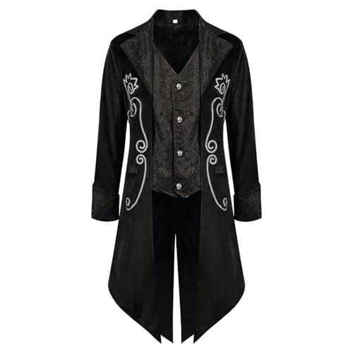 Generisch Herren Steampunk Frack Mantel Mittelalter Gothic Jacke Vintage Renaissance Mantel Retro Viktorianischen Jacke Halloween Karneval Kostüm Smokings für Herren Warehouse Deal Schwarz M von Generisch