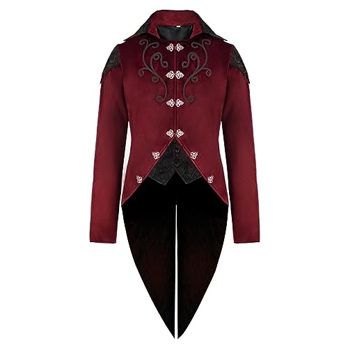 Generisch Herren Steampunk Jacke Vintage Mittelalter Ritter Kostüm Medieval Frack Costumes Renaissance Retro Stickerei Mantel Knöpfleiste Jacke Halloween Karneval Weihnachten Kostüm von Generisch